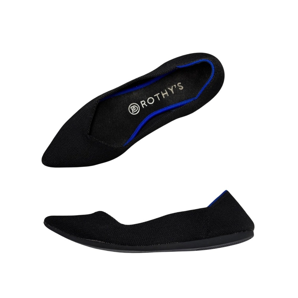 Rothys The Point Shoes Solid Black Pointed Toe Knit Flats Slip On Women's Size 8